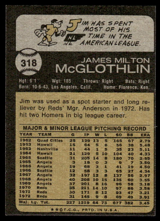 1973 Topps Baseball #318 - Jim McGlothlin - NM