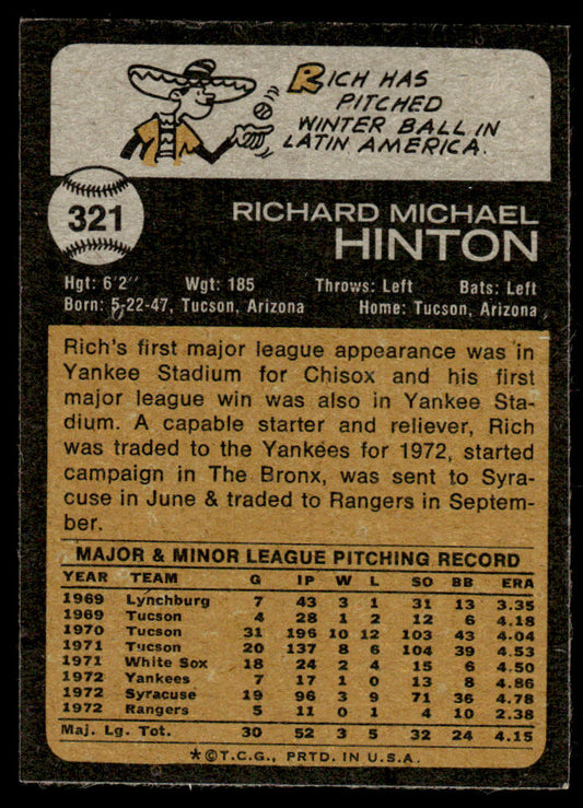 1973 Topps Baseball #321 - Rich Hinton - NM