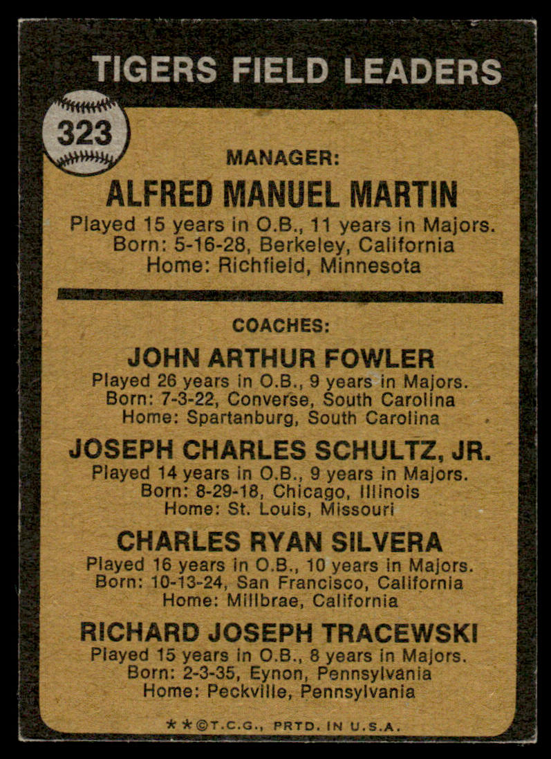 1973 Topps Baseball #323 - Tigers Field Leaders - EXMT