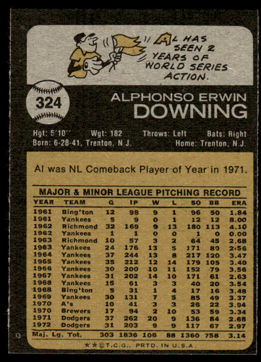 1973 Topps Baseball #324 - Al Downing - EXMT