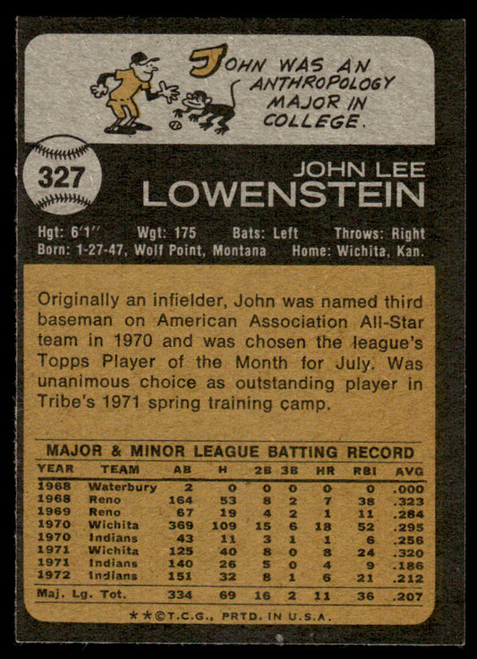 1973 Topps Baseball #327 - John Lowenstein - EXMT