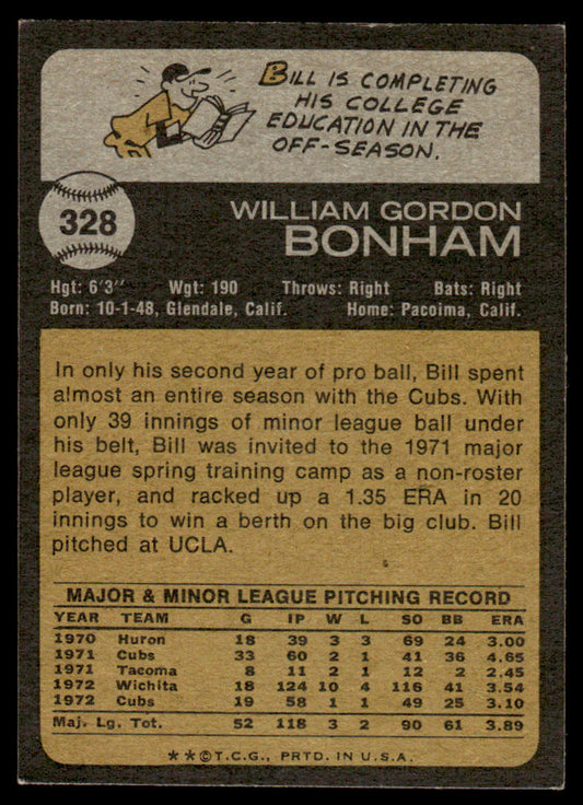 1973 Topps Baseball #328 - Bill Bonham - EXMT