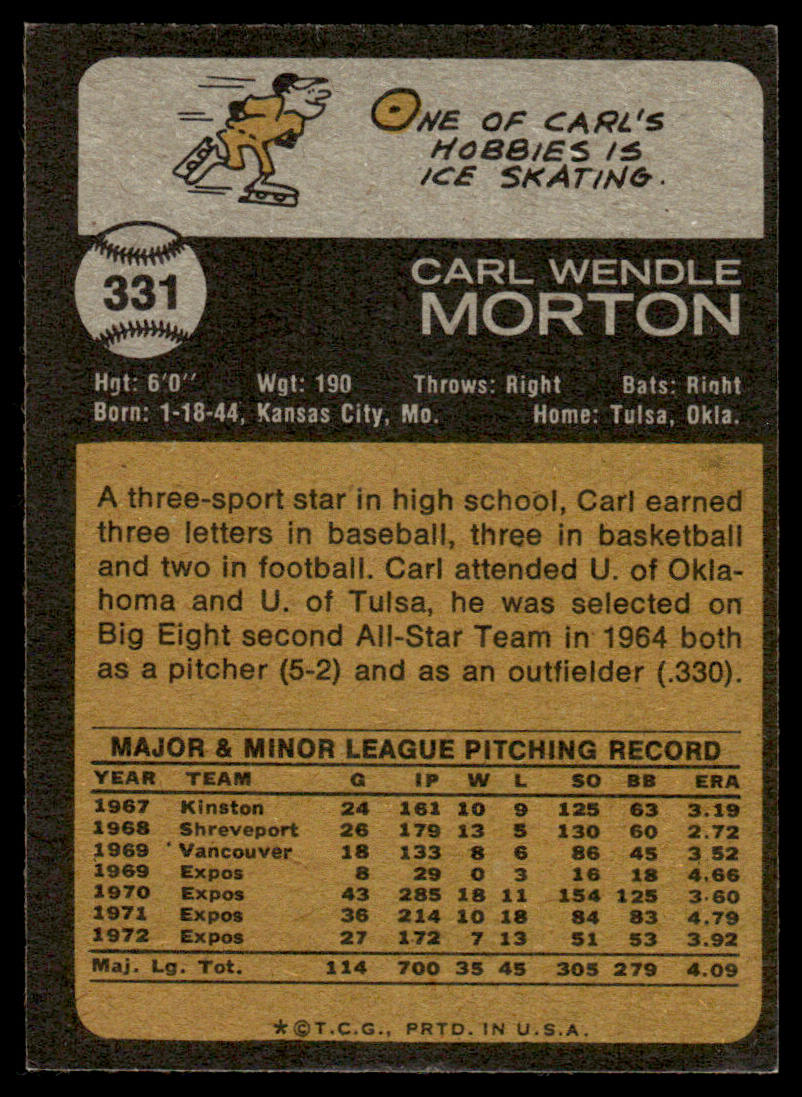 1973 Topps Baseball #331 - Carl Morton - NM