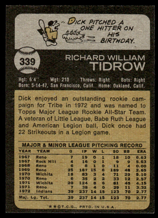1973 Topps Baseball #339 - Dick Tidrow - NM