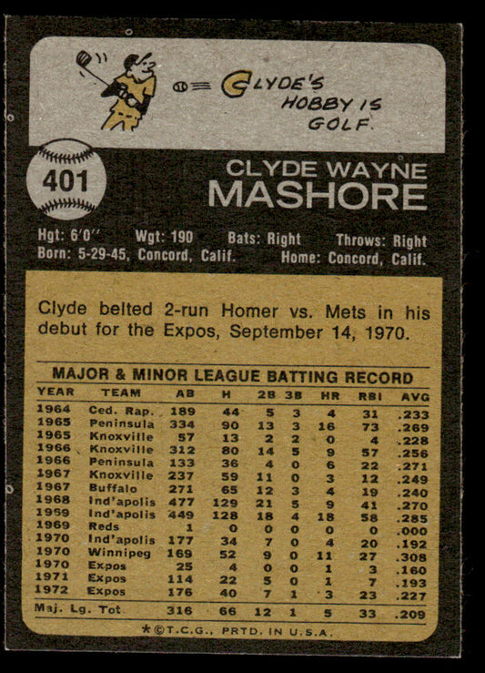 1973 Topps Baseball #401 - Clyde Mashore - EXMT