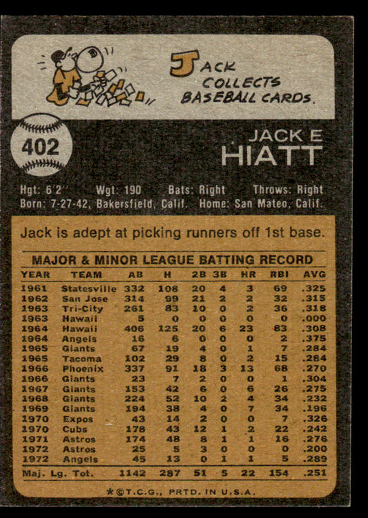 1973 Topps Baseball #402 - Jack Hiatt - EXMT