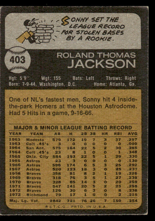 1973 Topps Baseball #403 - Sonny Jackson - EX