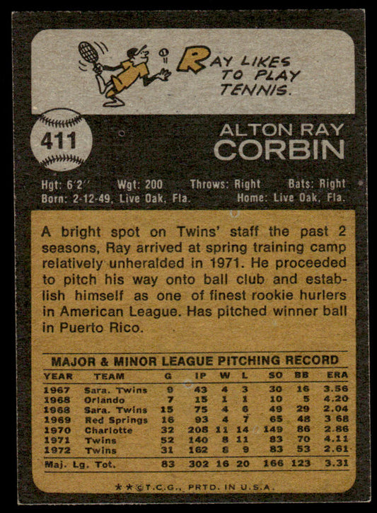 1973 Topps Baseball #411 - Ray Corbin - EXMT