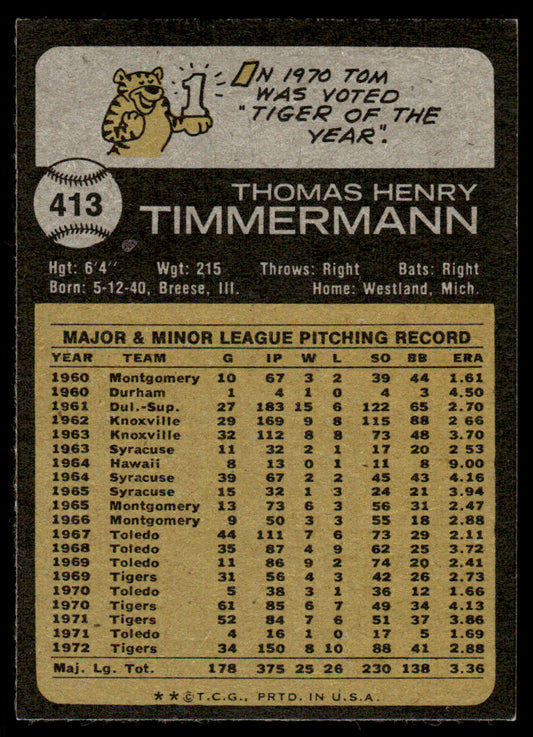 1973 Topps Baseball #413 - Tom Timmermann - EXMT