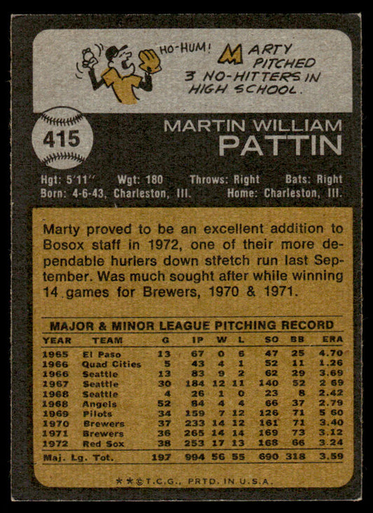 1973 Topps Baseball #415 - Marty Pattin - EXMT