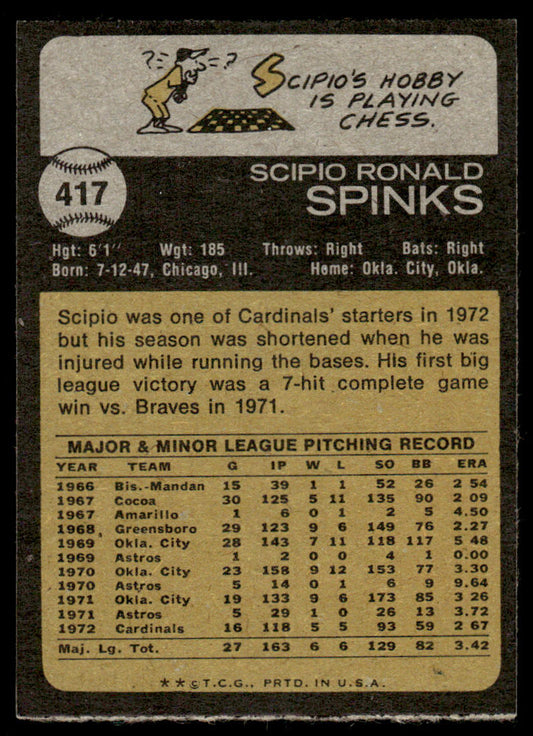 1973 Topps Baseball #417a - Scipio Spinks - EXMT