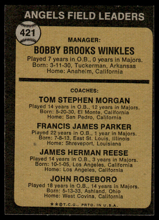 1973 Topps Baseball #421a - Angels Field Leaders - EXMT