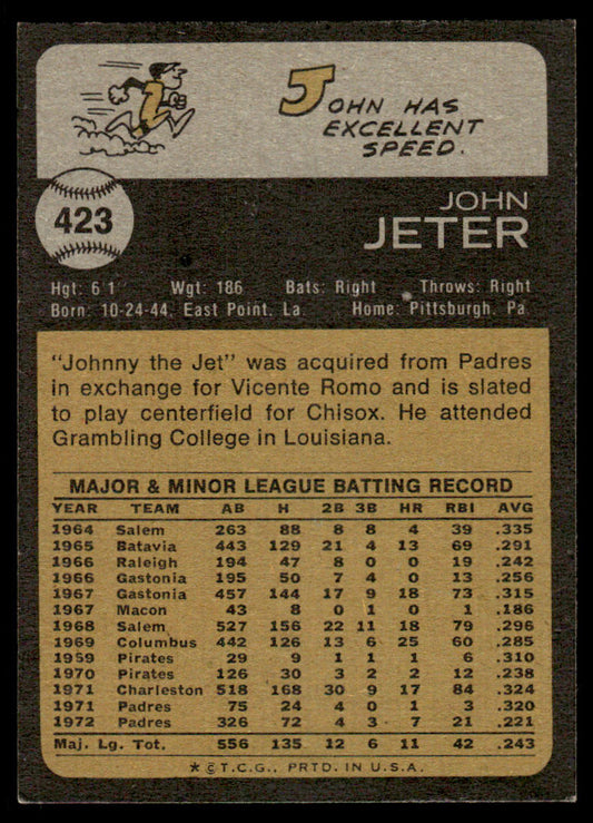 1973 Topps Baseball #423 - Johnny Jeter - EXMT