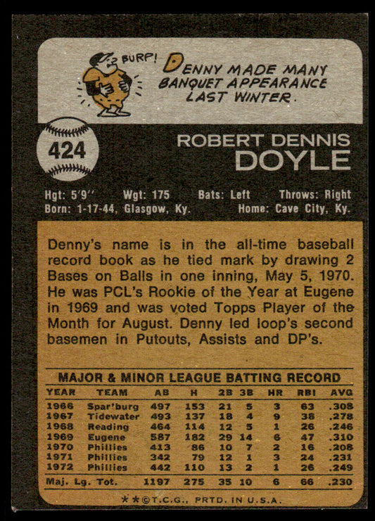 1973 Topps Baseball #424 - Denny Doyle - EXMT