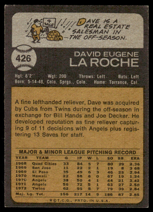 1973 Topps Baseball #426 - Dave LaRoche - EXMT