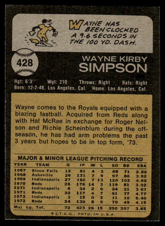 1973 Topps Baseball #428 - Wayne Simpson - EX