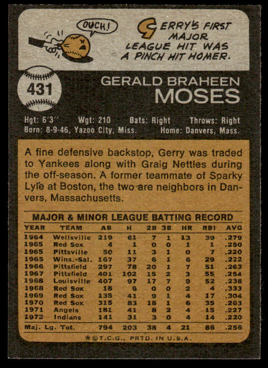 1973 Topps Baseball #431 - Gerry Moses - EX