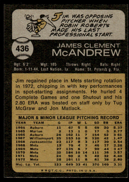 1973 Topps Baseball #436 - Jim McAndrew - NM