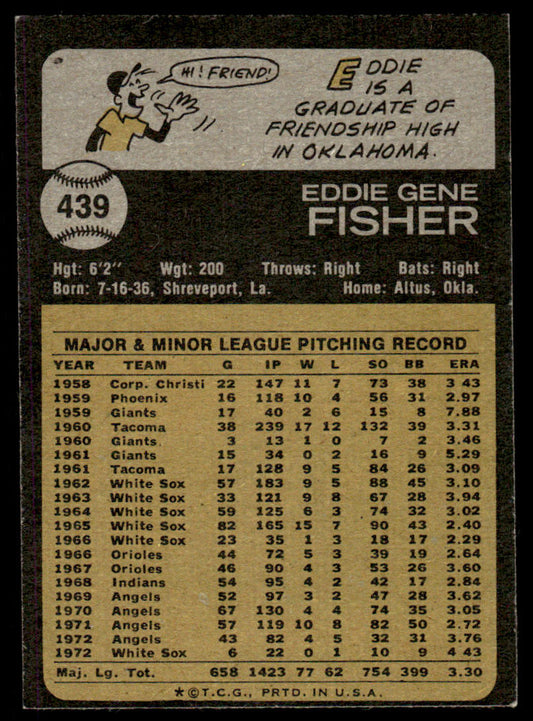 1973 Topps Baseball #439 - Eddie Fisher - EXMT