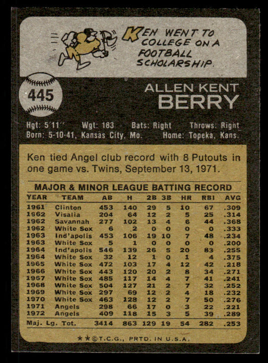 1973 Topps Baseball #445 - Ken Berry - EXMT