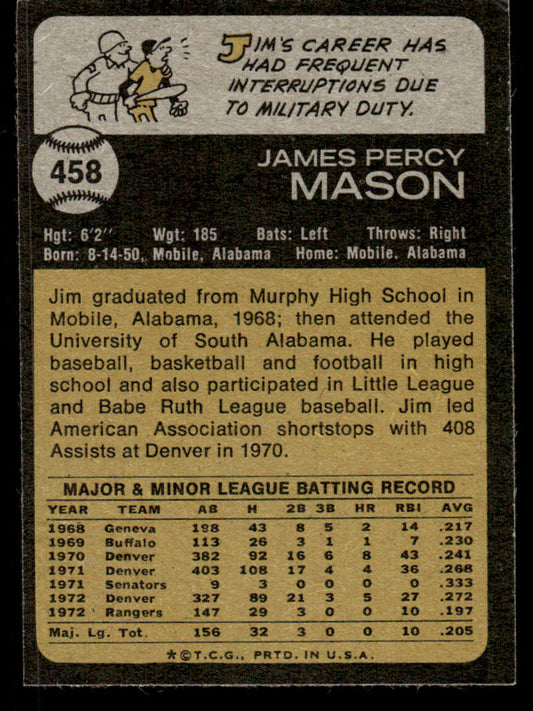1973 Topps Baseball #458 - Jim Mason - NM