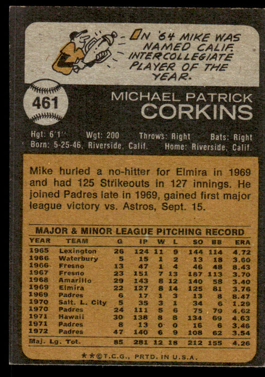1973 Topps Baseball #461 - Mike Corkins - EXMT