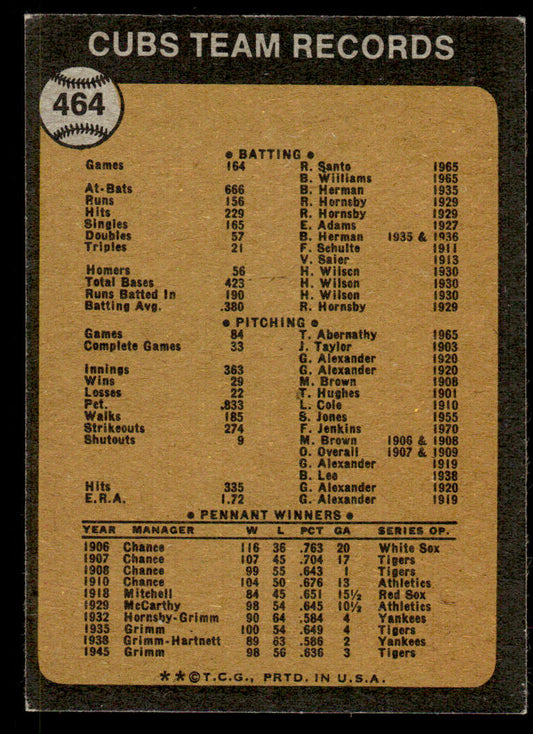 1973 Topps Baseball #464 - Chicago Cubs - EXMT