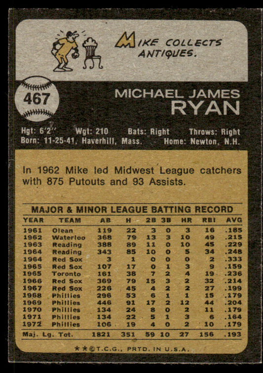 1973 Topps Baseball #467 - Mike Ryan - EXMT