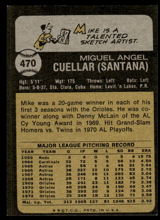 1973 Topps Baseball #470 - Mike Cuellar - EXMT