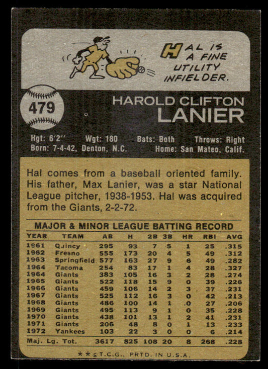 1973 Topps Baseball #479 - Hal Lanier - EXMT