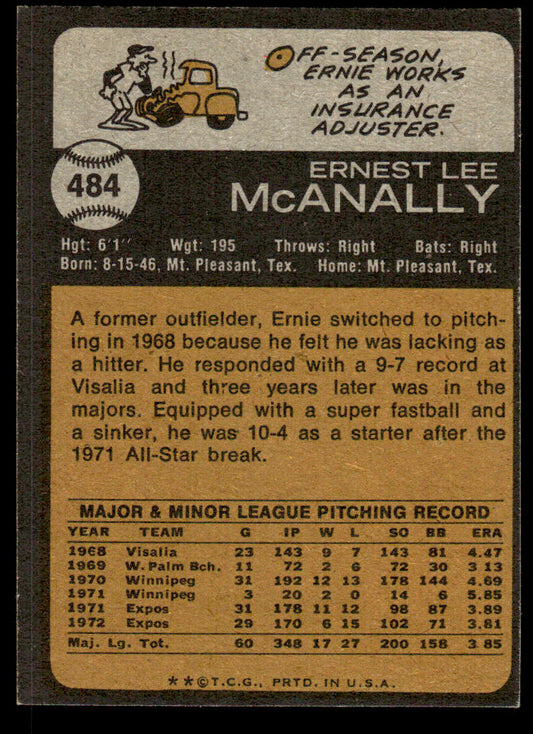 1973 Topps Baseball #484 - Ernie McAnally - EXMT