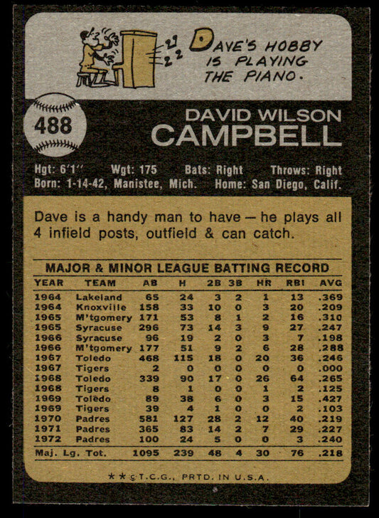 1973 Topps Baseball #488 - Dave Campbell - EX