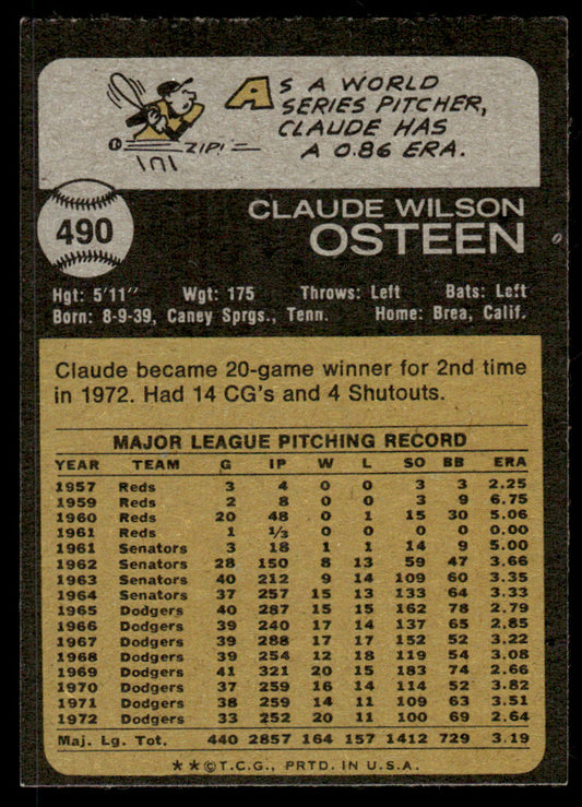 1973 Topps Baseball #490 - Claude Osteen - NM