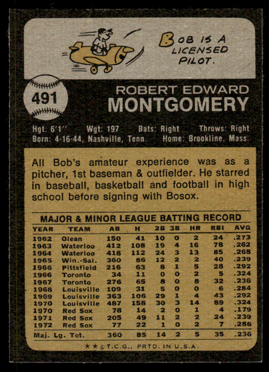 1973 Topps Baseball #491 - Bob Montgomery - NM