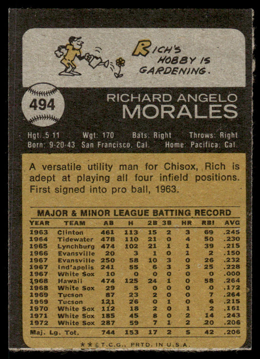 1973 Topps Baseball #494 - Rich Morales - EXMT