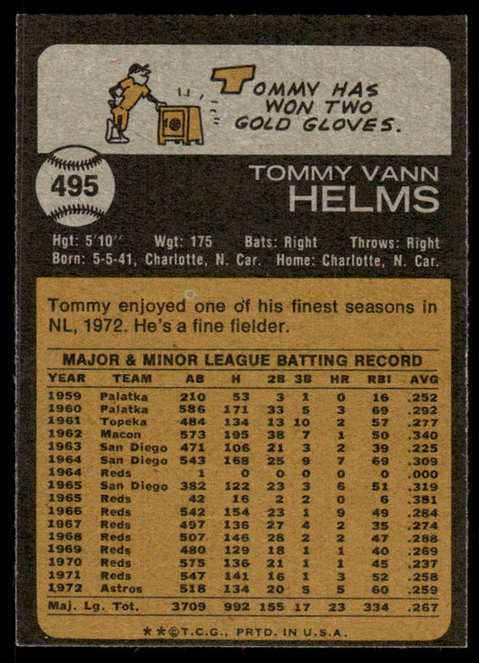 1973 Topps Baseball #495 - Tommy Helms - NM