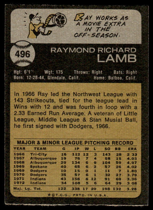 1973 Topps Baseball #496 - Ray Lamb - EX