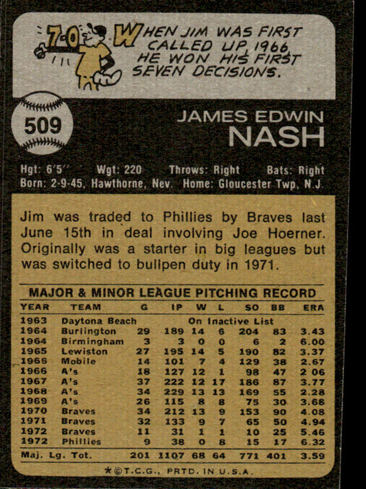 1973 Topps Baseball #509 - Jim Nash - EXMT