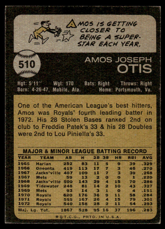 1973 Topps Baseball #510 - Amos Otis - EXMT