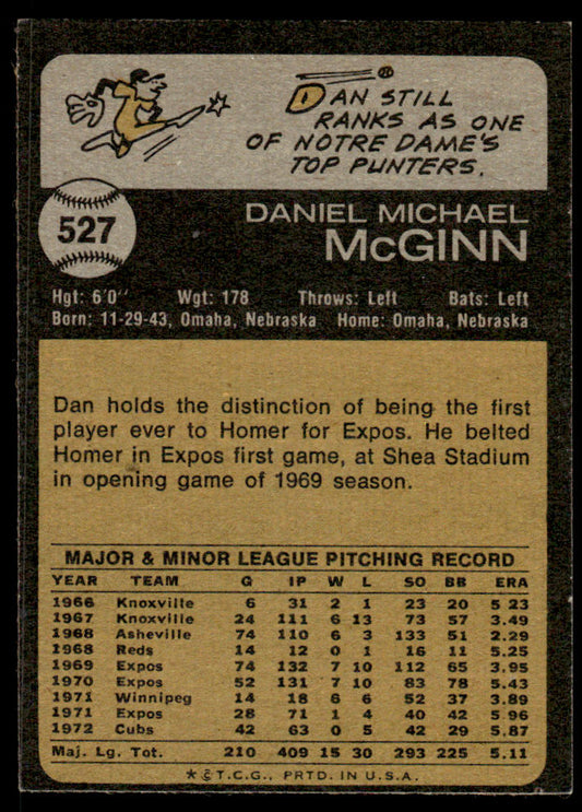 1973 Topps Baseball #527 - Dan McGinn - EXMT