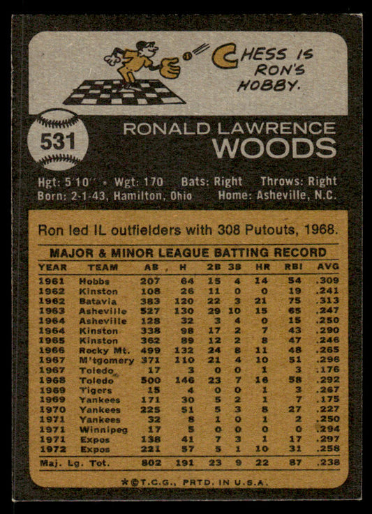 1973 Topps Baseball #531 - Ron Woods - EX
