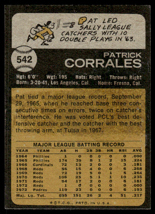 1973 Topps Baseball #542 - Pat Corrales - EX