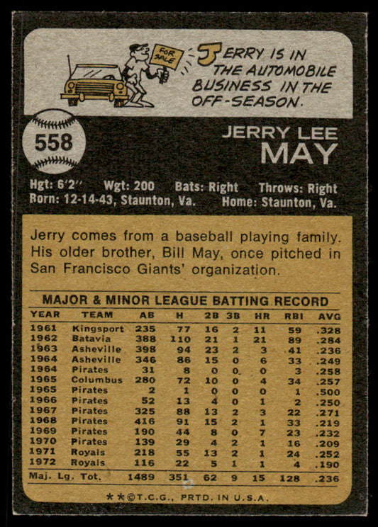 1973 Topps Baseball #558 - Jerry May - EXMT