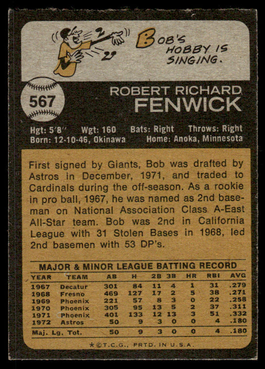 1973 Topps Baseball #567 - Bob Fenwick - EXMT