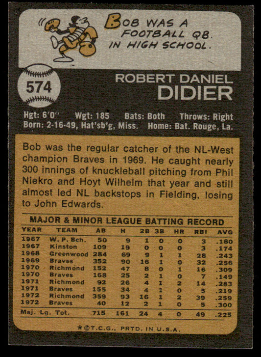 1973 Topps Baseball #574 - Bob Didier - EXMT