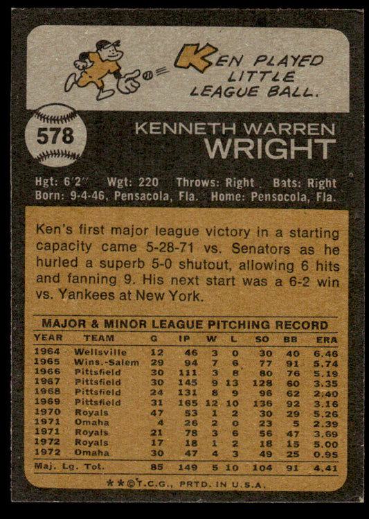 1973 Topps Baseball #578 - Ken Wright - EXMT