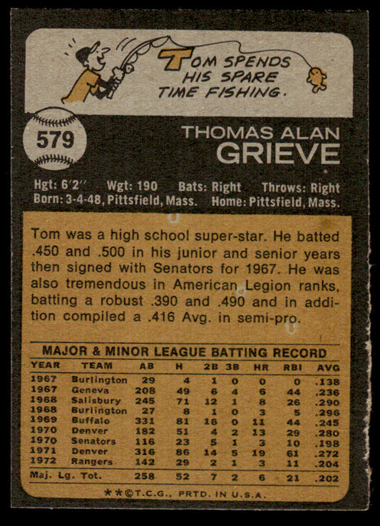 1973 Topps Baseball #579 - Tom Grieve - EXMT