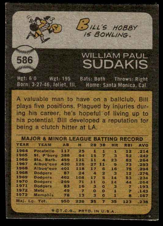 1973 Topps Baseball #586 - Bill Sudakis - EXMT