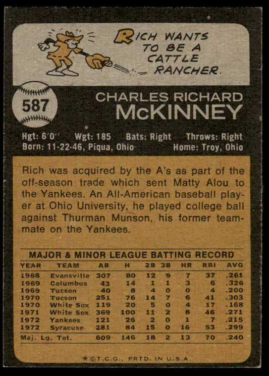 1973 Topps Baseball #587 - Rich McKinney - NM