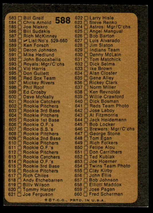 1973 Topps Baseball #588 - Checklist: 529-660 - EX